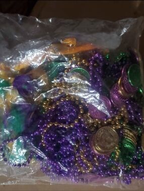 Mardi Gras Bead and Coin Party Necklace Mix - Purple, Gold, Green